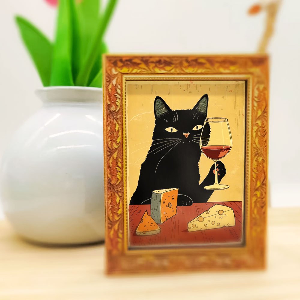 Wine Beer Refrigerator - 1 elegante zwarte kattenkoelkastmagneet, houten mini-wanddecoratie,
