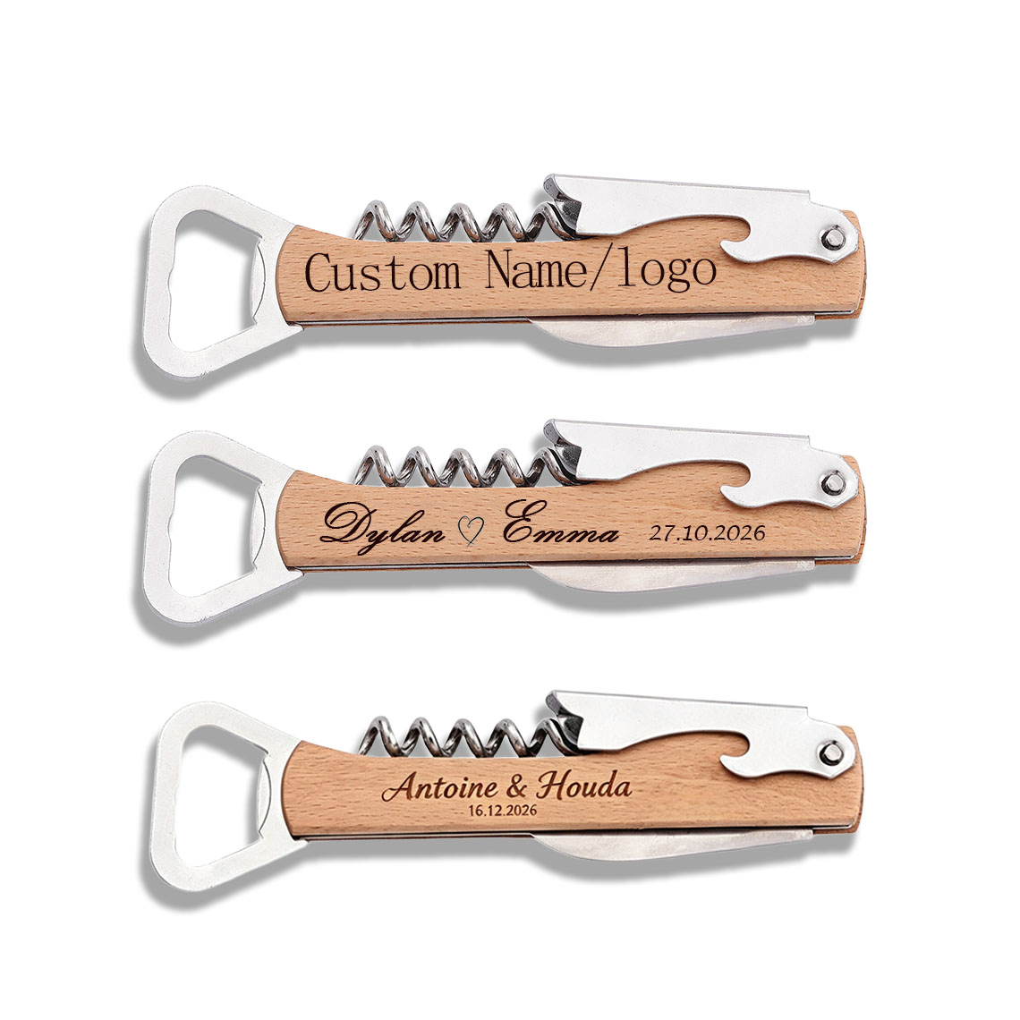 Wine With Beer Name - 20 stuks gepersonaliseerde gegraveerde houten flesopener,
