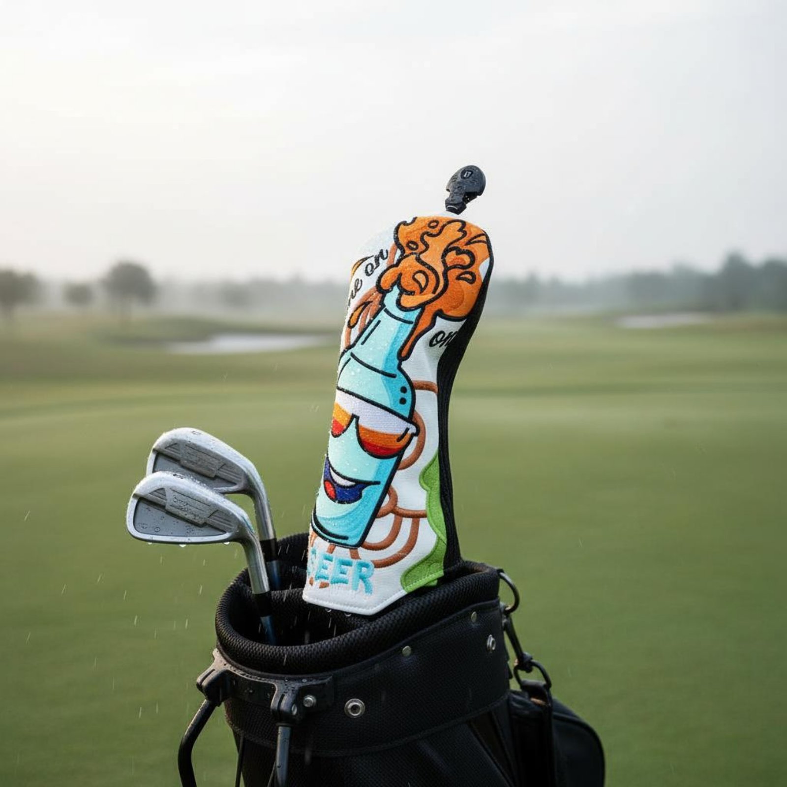 Beer & Wine Downtown - Geborduurde sport houten hoesje voor golfclubs,