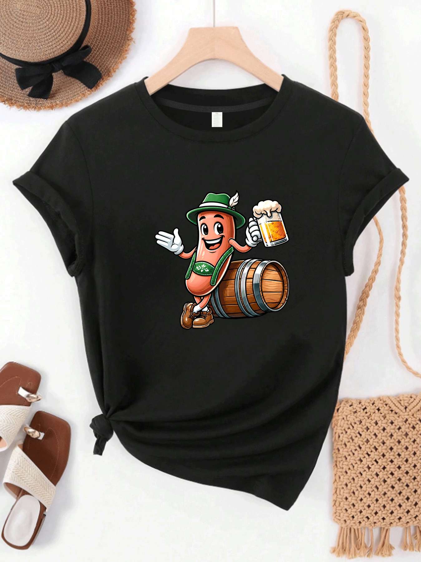 Beer And Wine Festival - 【MYJ062655】Beer Festival dames T-shirt wijnvat klein