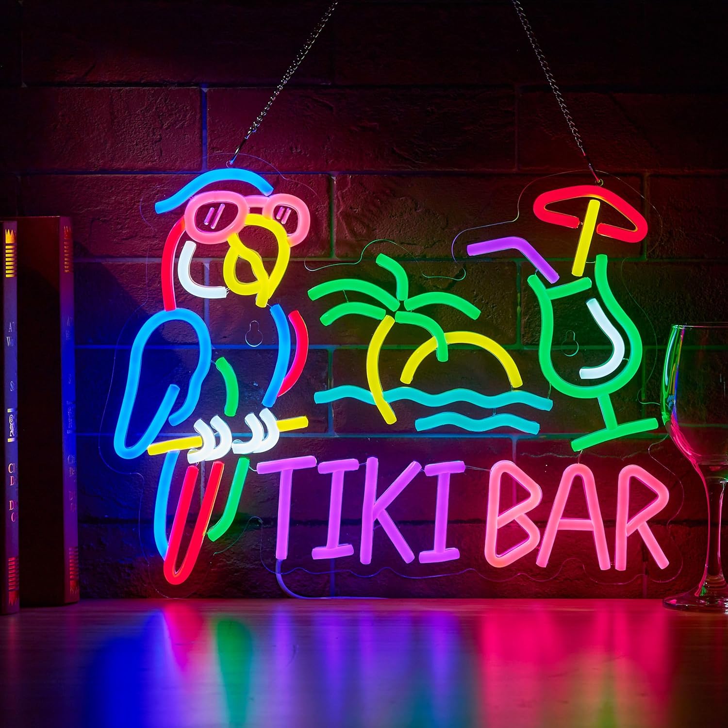 Beer & Wine Downtown - Tiki Bar Papegaai Palmboom Neonlicht Bedrijfsdecoratie